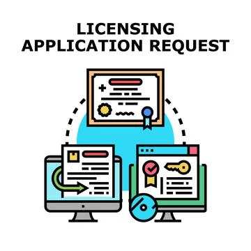 Licensing application request process concept receiving rights Stock Illustration