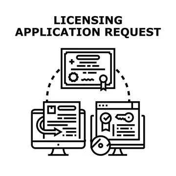 Licensing application request process concept receiving rights Stock Illustration