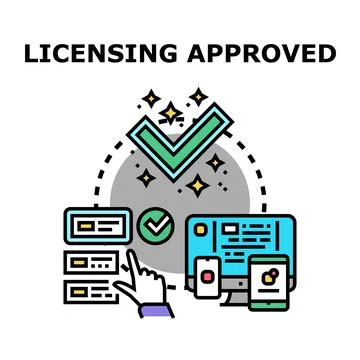 Licensing approval process concept with digital documentation Illustrazione stock