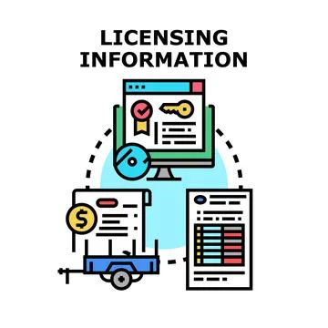 Licensing information concept with digital and financial documents Stock Illustration