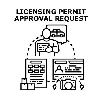 Licensing permit approval request processing application documents Stock Illustration