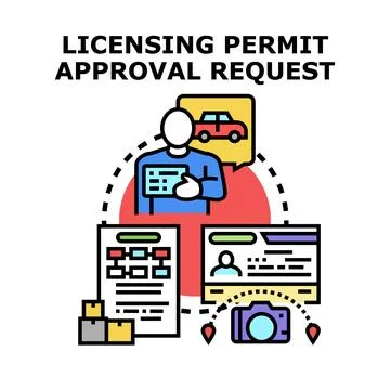 Licensing permit approval request processing application documents Stock Illustration