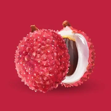 Lichee on red background 스톡 일러스트