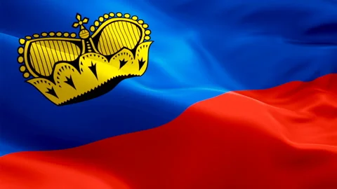 Lichtenstein flag video waving in wind. Realistic Lichtenstein  Flag background Stock Footage 107554326