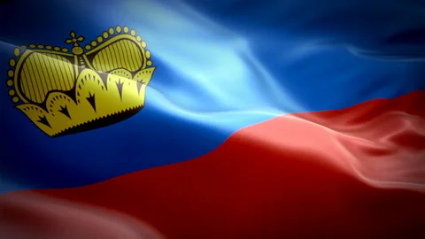 Lichtenstein flag video waving in wind. Realistic Lichtenstein  Flag background Stock Footage 107554433
