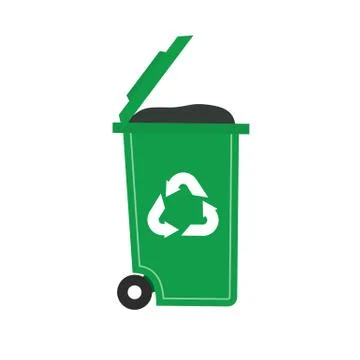 Lid opened trash can and trash on white background, vector Stock Illustration