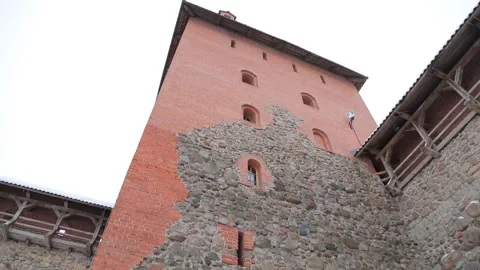 LIDA CASTLE IN WINTER (castle in Belarus, in the city of Lida, built in 1323 Stock Footage 155223938