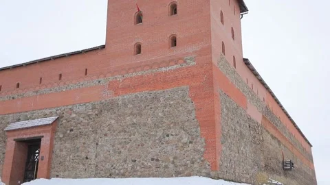 LIDA CASTLE IN WINTER (castle in Belarus, in the city of Lida, built in 1323 Stock Footage 155223955
