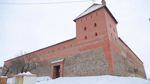 LIDA CASTLE IN WINTER (castle in Belarus, in the city of Lida, built in 1323 Stock Footage 155223967