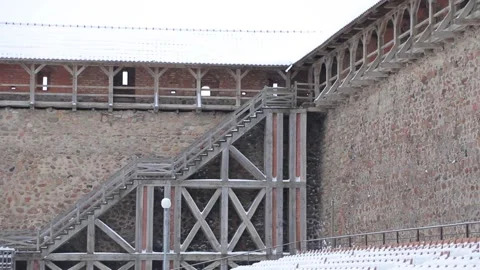 LIDA CASTLE IN WINTER (castle in Belarus, in the city of Lida, built in 1323 Stock Footage 155223985