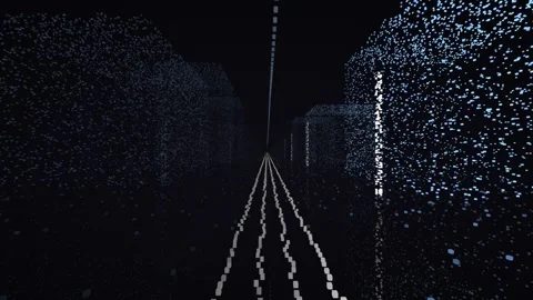Lidar reflectivity point cloud tram corridor street rail overhead wire city Stock Footage 342135874