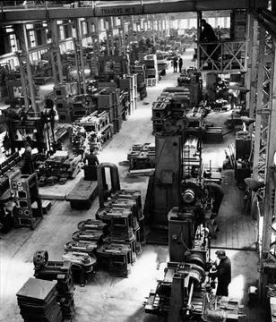 Lidköping s mechanical workshop. AB. In this hall, the processing of coars.. Stockfoto's