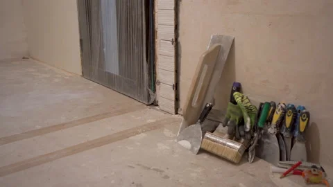 Lie construction tools in the room Stock Footage 160750507