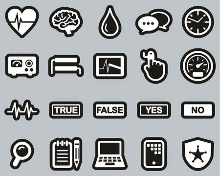 Lie Detector Test Or Polygraph Test Icons White On Black Sticker Set Big Stock Illustration