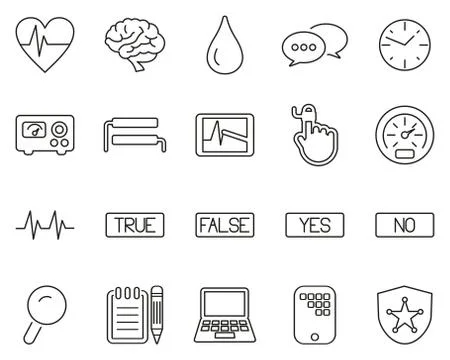 Lie Detector Test Or Polygraph Test Icons Black &amp; White Thin Line Set Big Stock Illustration