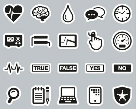 Lie Detector Test Or Polygraph Test Icons Black &amp; White Sticker Set Big Stock Illustration