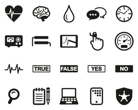 Lie Detector Test Or Polygraph Test Icons Black &amp; White Set Big Stock Illustration