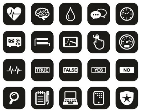 Lie Detector Test Or Polygraph Test Icons White On Black Flat Design Set Big Illustrazione stock