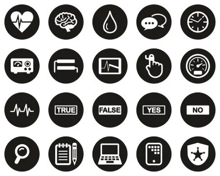 Lie Detector Test Or Polygraph Test Icons White On Black Flat Design Circle S Illustrazione stock