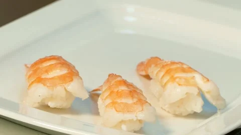 Lie down sushi with shrimp on a plate. Stock Footage 88496595