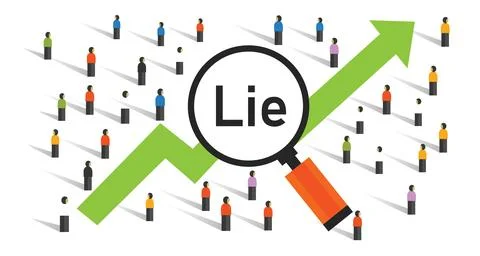 Lie in statistics data number lies misleading fake false collection result .. Stock Illustration