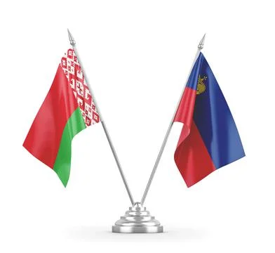 Liechtenstein and Belarus table flags isolated on white 3D rendering Stock Illustration