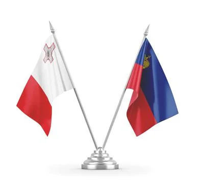 Liechtenstein and Malta table flags isolated on white 3D rendering Stock Illustration