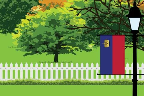 Liechtenstein Day Trees Lamp Vector Illustration Stock Illustration