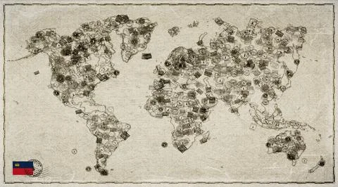 Liechtenstein Eschen Stamp World Map Stock Illustration