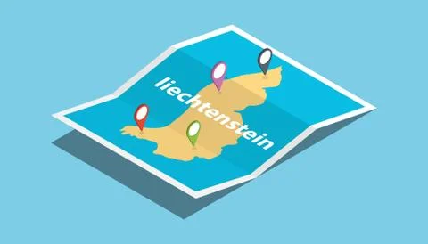 Liechtenstein explore maps with isometric style and pin location tag on top Stock Illustration