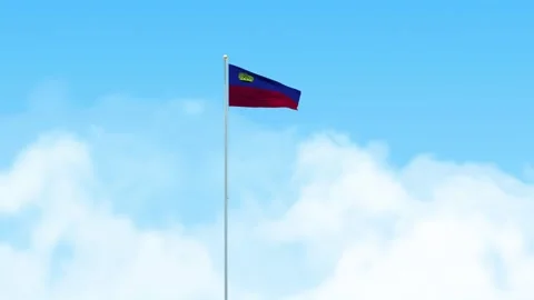 Liechtenstein Flag 3D Render Animation Waving on Pole with Blue Sky Stock Footage 332958309
