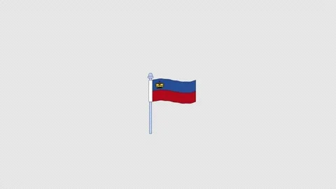 Liechtenstein flag flying on flagpole 2D cartoon clipart animation Stock Footage 341925124