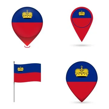 Liechtenstein Flag Map Pin Icons Set Collection. Stock Illustration