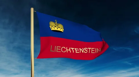 Liechtenstein flag slider style with title. Waving in the wind with cloud 스톡 동영상 47975065