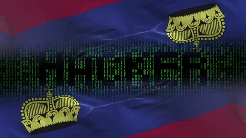 Liechtenstein flag - Waving flag on matrix binary code background Video stock 321420256