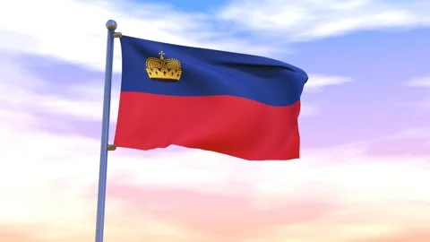 Liechtenstein Flag waving in the high wind Stock Footage 154376269