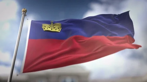 Liechtenstein Flag Waving Slow Motion 3D Rendering Blue Sky Background - Se.. Stock Footage 75356432