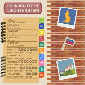 Liechtenstein infographics, statistical data, sights Stock Illustration