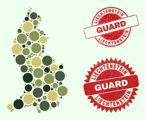 Liechtenstein Map Composition with Camo Military Round Items with Textured Guard Stock Illustration