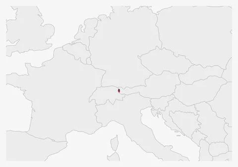 Liechtenstein map highlighted in Liechtenstein flag colors Stock Illustration