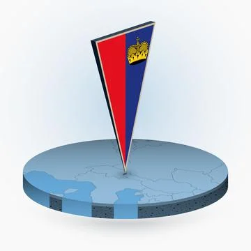Liechtenstein map in round isometric style with triangular 3D flag of Liech.. Stock Illustration