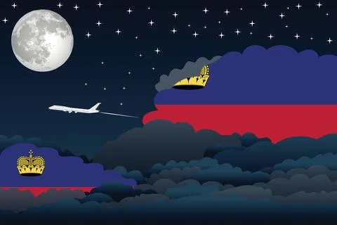 Liechtenstein Night Clouds Airplane Vector Illustration Stock Illustration