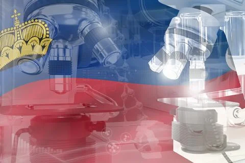 Liechtenstein science background - microscope on flag Stock Illustration