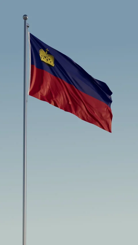 Liechtenstein Vaduz Flag Seamless Loop Cinematic Realistic Waving Blue Sky Stock Footage 320438119