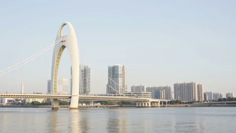 The Liede Bridge over the Pearl River. Accelerated time Stock Footage 83245581