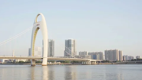 The Liede Bridge over the Pearl River in Guangzhou, China Stock Footage 83245713