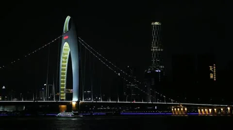 Liede Bridge, Pearl River International Finance Center IFC, Guangzhou Time Lapse Stock Footage