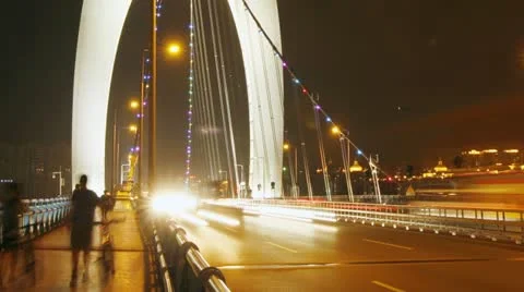 Liede Bridge Traffic at Night - zoom out Stock Footage 11084313