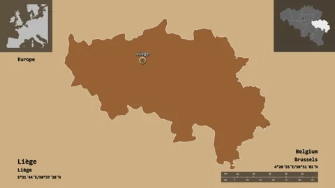 Liège location. Belgium. Solid patterned map Stock Footage 134852030