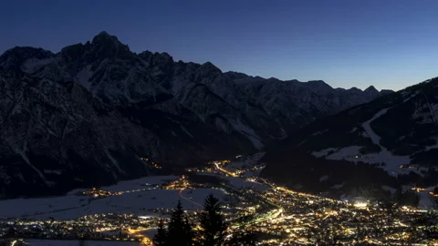 Lienz at nightfall, pan Stock Footage 107313727